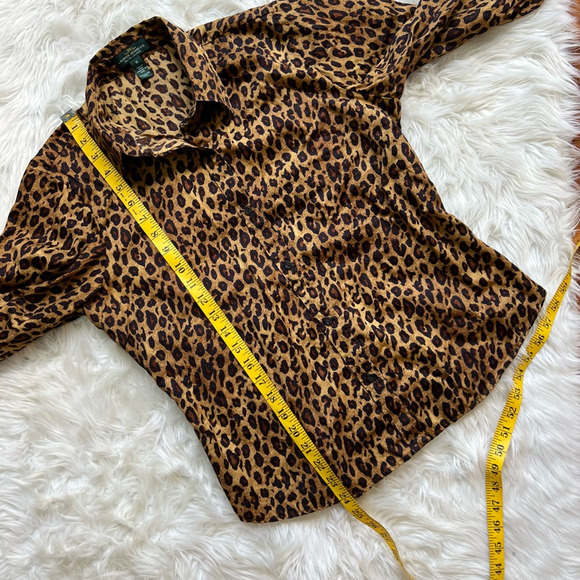 Lauren Jeans Co. Womens Button Up Shirt Brown Leopard Long Sleeve Blouse M - Picture 3 of 6